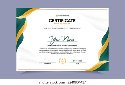 Plantilla de certificado de logro con insignia de oro. Para las necesidades de premios, negocios y educación. Ilustración vectorial