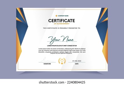 Certificate of achievement template set with gold badge. For award, business, and education needs. Vector Illustration