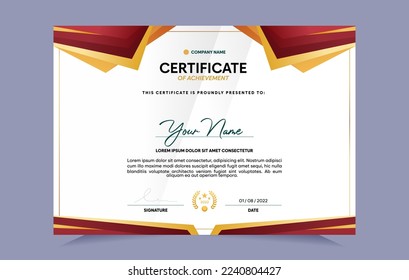 Certificate of achievement template set with gold badge. For award, business, and education needs. Vector Illustration