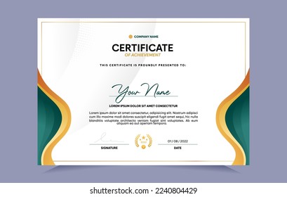 Plantilla de certificado de logro con insignia de oro. Para las necesidades de premios, negocios y educación. Ilustración vectorial