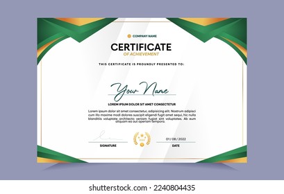 Certificate of achievement template set with gold badge. For award, business, and education needs. Vector Illustration