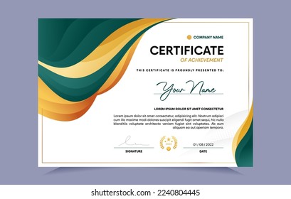 Certificate of achievement template set with gold badge. For award, business, and education needs. Vector Illustration