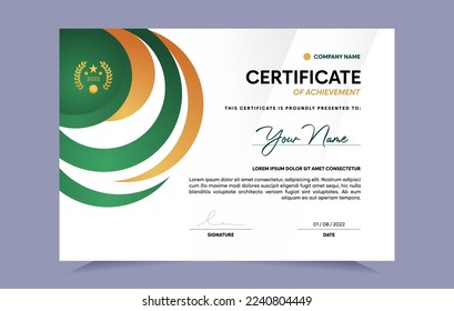 Certificate of achievement template set with gold badge. For award, business, and education needs. Vector Illustration