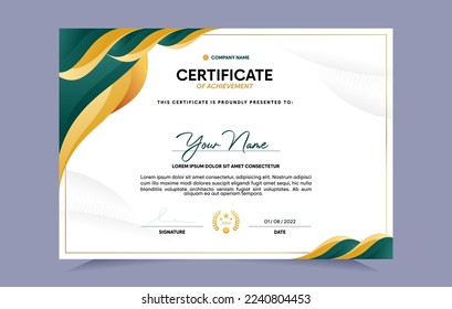 Certificate of achievement template set with gold badge. For award, business, and education needs. Vector Illustration