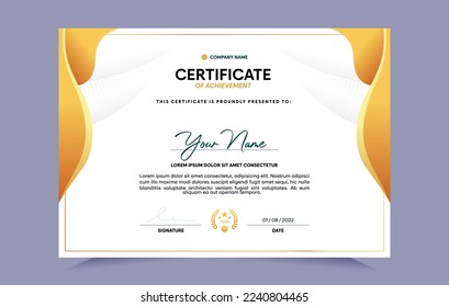 Certificate of achievement template set with gold badge. For award, business, and education needs. Vector Illustration