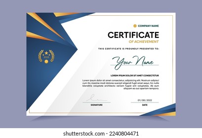 Certificate of achievement template set with gold badge. For award, business, and education needs. Vector Illustration