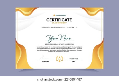 Certificate of achievement template set with gold badge. For award, business, and education needs. Vector Illustration