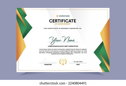 Certificate of achievement template set with gold badge. For award, business, and education needs. Vector Illustration