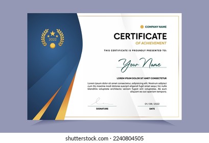 Certificate of achievement template set with gold badge. For award, business, and education needs. Vector Illustration