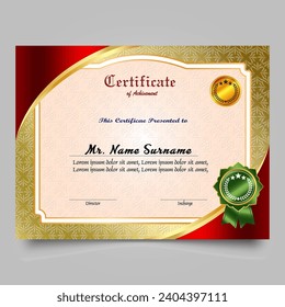 Certificate of achievement template set with gold badge and border, Appreciation and Achievement Certificate 