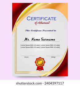 Conjunto de plantillas de certificados de rendimiento con distintivo de oro y borde, certificado de reconocimiento y logro 