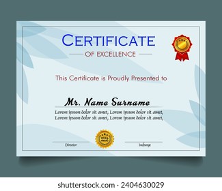 Certificate of achievement template set with gold badge and border, Appreciation and Achievement Certificate Template Design. 