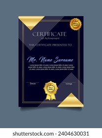Certificate of achievement template set with gold badge and border, Appreciation and Achievement Certificate Template Design. 