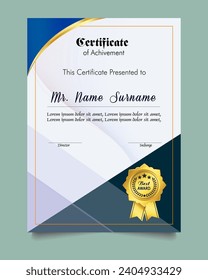 Certificate of achievement template set with gold badge and border, Appreciation and Achievement Certificate Template Design. Elegant diploma certificate template