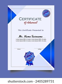 Certificate of achievement template set with gold badge and border, Appreciation and Achievement Certificate Template Design. Elegant diploma certificate template
