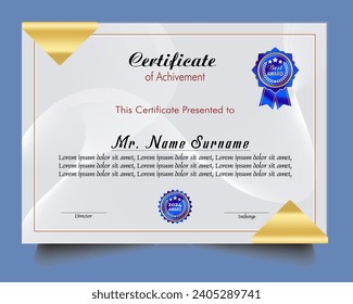Certificate of achievement template set with gold badge and border, Appreciation and Achievement Certificate Template Design. Elegant diploma certificate template