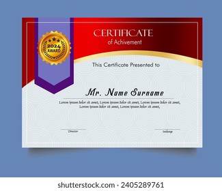 Certificate of achievement template set with gold badge and border, Appreciation and Achievement Certificate Template Design. Elegant diploma certificate template
