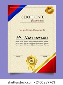 Certificate of achievement template set with gold badge and border, Appreciation and Achievement Certificate Template Design. Elegant diploma certificate template