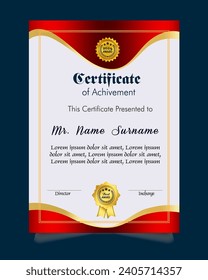 Certificate of achievement template set with gold badge and border, Appreciation and Achievement Certificate Template Design. 