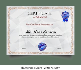 Certificate of achievement template set with gold badge and border, Appreciation and Achievement Certificate Template Design. 
