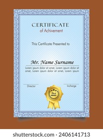 Certificate of achievement template set with gold badge and border, Appreciation and Achievement Certificate Template Design. 
