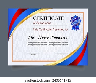 Certificate of achievement template set with gold badge and border, Appreciation and Achievement Certificate Template Design. 