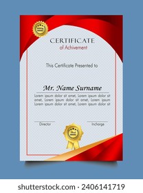 Conjunto de plantillas de certificado de logro con distintivo de oro y borde, diseño de plantillas de certificado de reconocimiento y logro. 