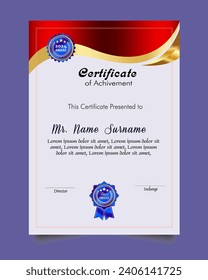 Certificate of achievement template set with gold badge and border, Appreciation and Achievement Certificate Template Design. 
