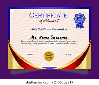 Certificate of achievement template set with gold badge and border, Appreciation and Achievement Certificate 