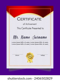 Certificate of achievement template set with gold badge and border, Appreciation and Achievement Certificate 