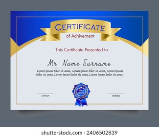 Certificate of achievement template set with gold badge and border, Appreciation and Achievement Certificate 