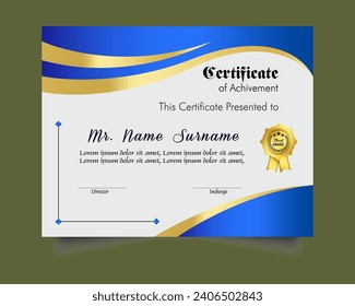 Conjunto de plantillas de certificados de rendimiento con distintivo de oro y borde, certificado de reconocimiento y logro 