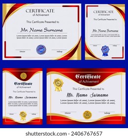 Certificate of achievement template set with gold badge and border, Appreciation and Achievement Certificate Template Design. Elegant diploma certificate template