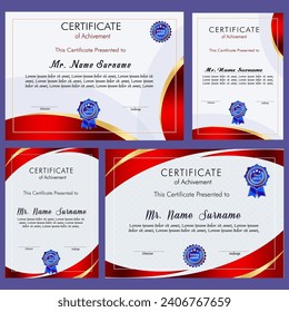 Certificate of achievement template set with gold badge and border, Appreciation and Achievement Certificate Template Design. Elegant diploma certificate template