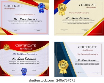 Certificate of achievement template set with gold badge and border, Appreciation and Achievement Certificate Template Design. Elegant diploma certificate template