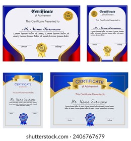 Certificate of achievement template set with gold badge and border, Appreciation and Achievement Certificate Template Design. Elegant diploma certificate template