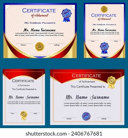 Certificate of achievement template set with gold badge and border, Appreciation and Achievement Certificate Template Design. Elegant diploma certificate template