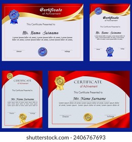 Certificate of achievement template set with gold badge and border, Appreciation and Achievement Certificate Template Design. Elegant diploma certificate template