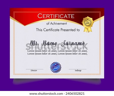 Certificate of achievement template set with gold badge and border, Appreciation and Achievement Certificate 