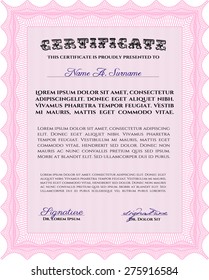 Certificate of achievement template. Sophisticated design. With guilloche pattern and background. Frame certificate template Vector.