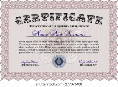 Certificate of achievement template. Sophisticated design. With complex linear background. Vector illustration.