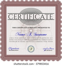 Certificate of achievement template. Sophisticated design. With guilloche pattern and background. Diploma of completion. Red color.