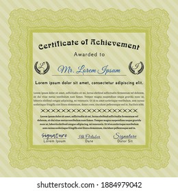 Certificate of achievement template.  Superior design.  Easy to print.  Customizable, Easy to edit and change colors.  Yellow color.