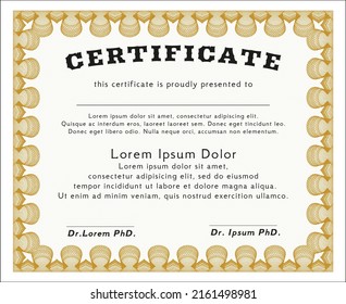 Certificate of achievement template.  Superior design.  With complex background.    Orange color.