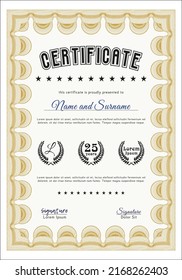 Certificate of achievement template.  Superior design.  Complex background.    Orange color.