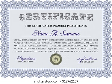 Certificate of achievement template. Superior design. Vector pattern that is used in money and certificate. With guilloche pattern and background. 