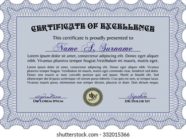 Certificate of achievement template. Superior design. Vector certificate template.With background. 