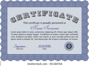 Certificate of achievement template. Superior design. Vector pattern that is used in currency and diplomas.Printer friendly. 