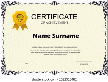 Certificate of achievement template in vector with applied Thai line in yellow gold tone - Vector - Vector