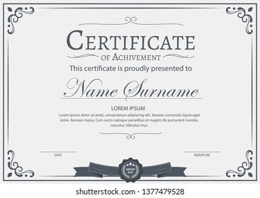 Certificate of achievement template in vector with applied Thai line in yellow gold tone - Vector 